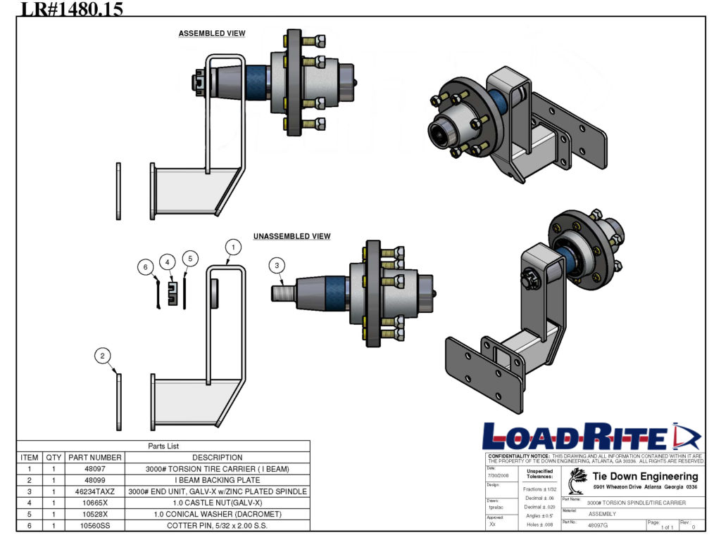Spare Tire Carrier, Removable Spindle, 3000, Alum Load Rite